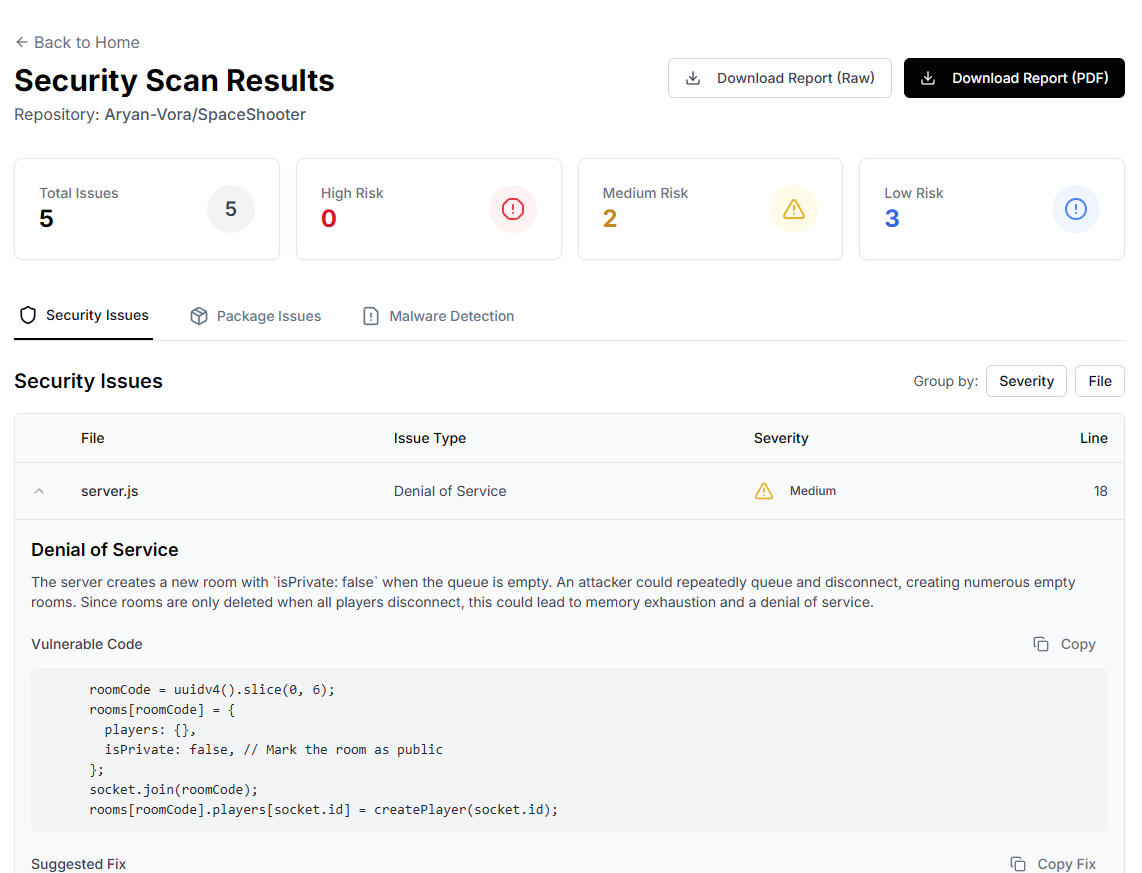 Github Vulnerability Scanner